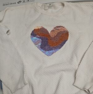 H&M White Sweater with Multicolor Sequin Heart